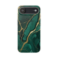 Green Marble & Gold Vein Phone Case - Luxe Stone Texture Pattern