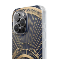 Art Deco Fan Motif Phone Case - Navy & Gold Luxury Design