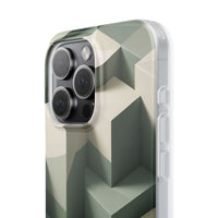Minimal Isometric Cube Pattern Phone Case – Sage, Ivory & Grey 3D Effect