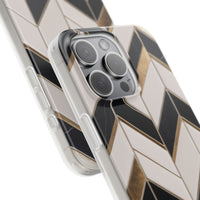 Herringbone Tile Pattern Phone Case - Cream & Charcoal with Gold Inlay