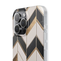 Herringbone Tile Pattern Phone Case - Cream & Charcoal with Gold Inlay