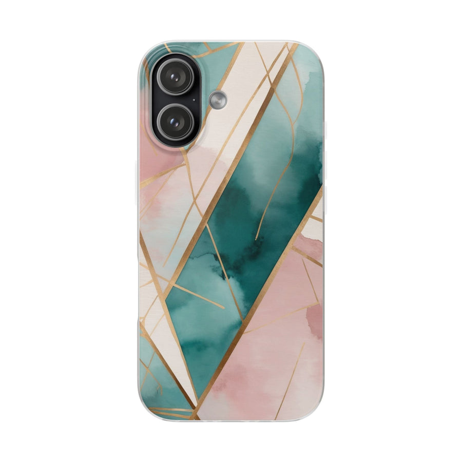 Watercolour Wash & Geometric Gold Lines Phone Case - Pink, Teal & Cream