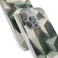 Minimal Isometric Cube Pattern Phone Case – Sage, Ivory & Grey 3D Effect