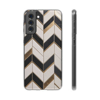 Herringbone Tile Pattern Phone Case - Cream & Charcoal with Gold Inlay
