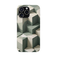 Minimal Isometric Cube Pattern Phone Case – Sage, Ivory & Grey 3D Effect