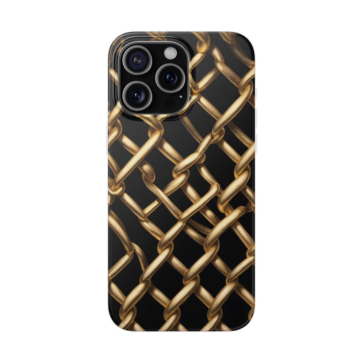 Gold Chain Link Pattern Phone Case - Matte Black Luxury Design