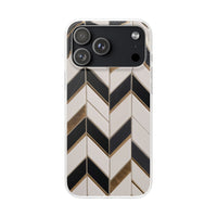 Herringbone Tile Pattern Phone Case - Cream & Charcoal with Gold Inlay