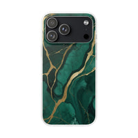 Green Marble & Gold Vein Phone Case - Luxe Stone Texture Pattern