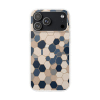 Luxury Geometric Hexagon Pattern Phone Case - Beige & Slate Blue Modern Design